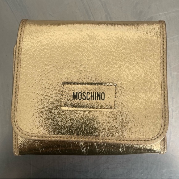MOSCHINO Gold Makeup Pouch/ Card Holder / Clutch With Black Velvet Lining - Picture 2 of 9